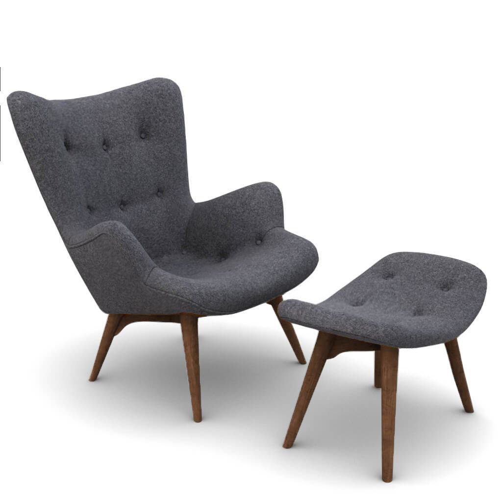 Grant Featherston Contour Lounge Chair & Ottoman Cashmere-Granite Dark Grey / Walnut