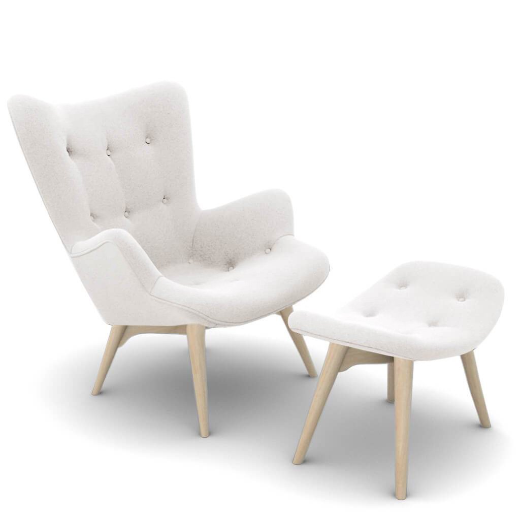 Grant Featherston Contour Lounge Chair & Ottoman Cashmere-Snow White / Natural Ash