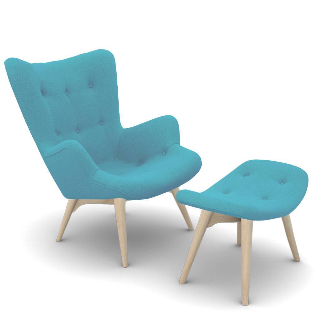 Grant Featherston Contour Lounge Chair & Ottoman Cashmere-Tiffany Blue / Natural Ash