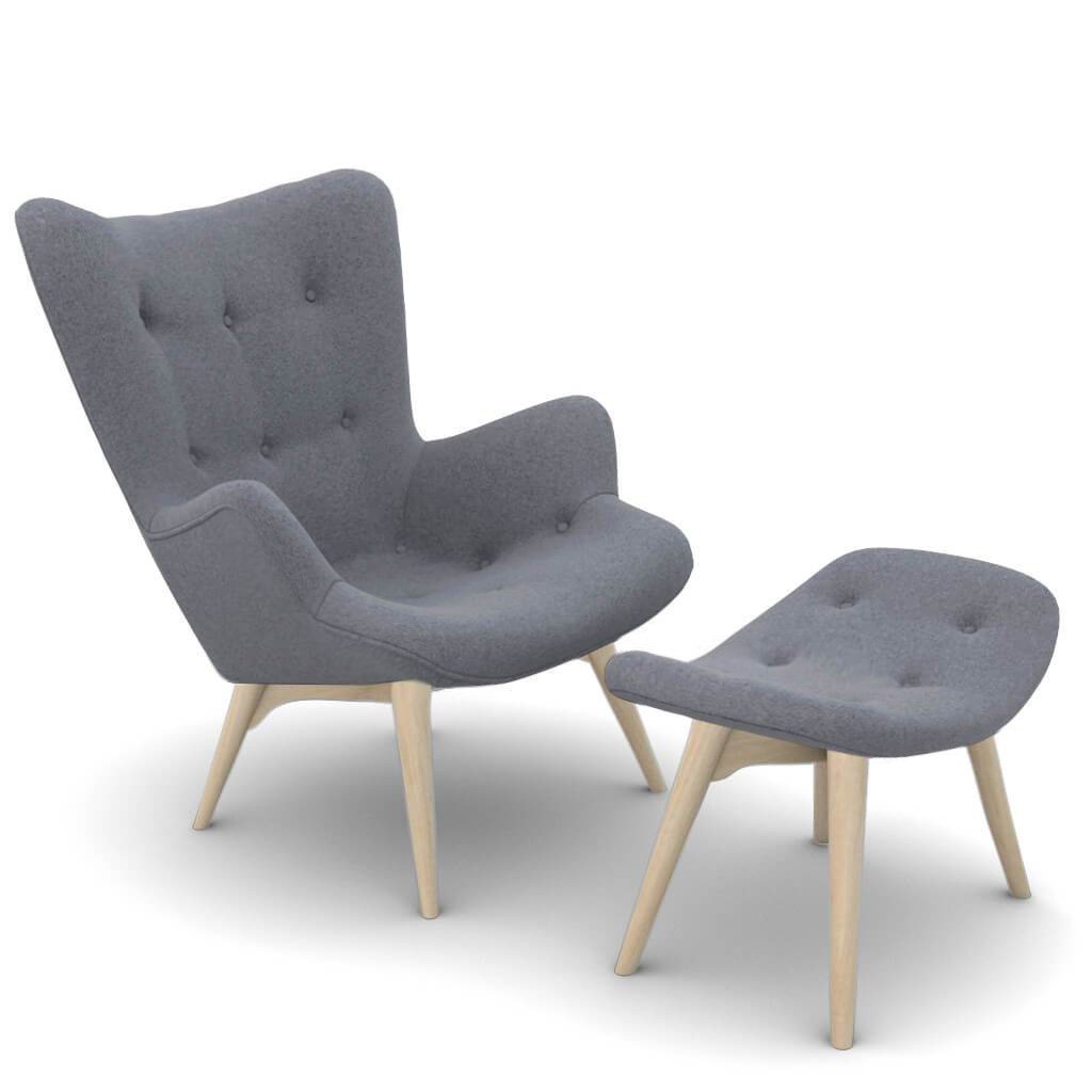 Grant Featherston Contour Lounge Chair & Ottoman Cashmere-Blue Grey / Natural Ash
