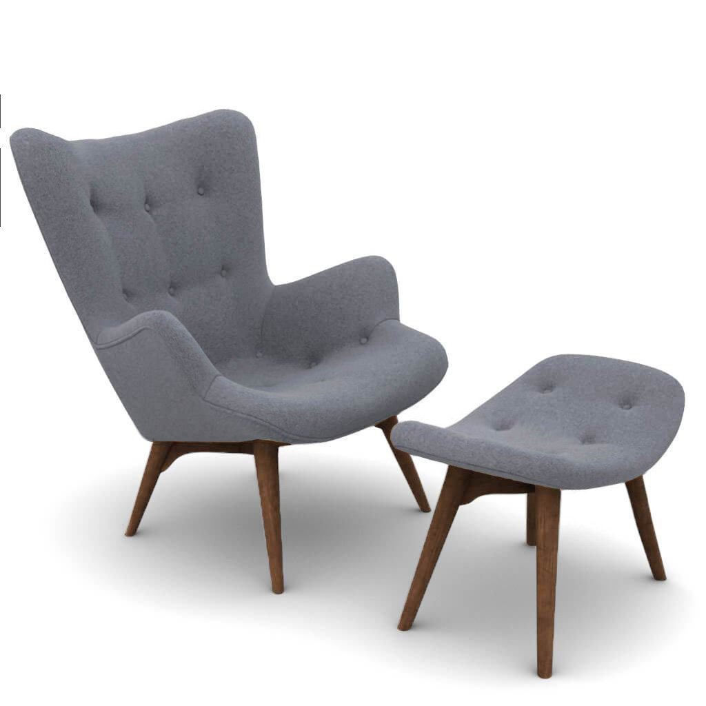 Grant Featherston Contour Lounge Chair & Ottoman Cashmere-Blue Grey / Walnut