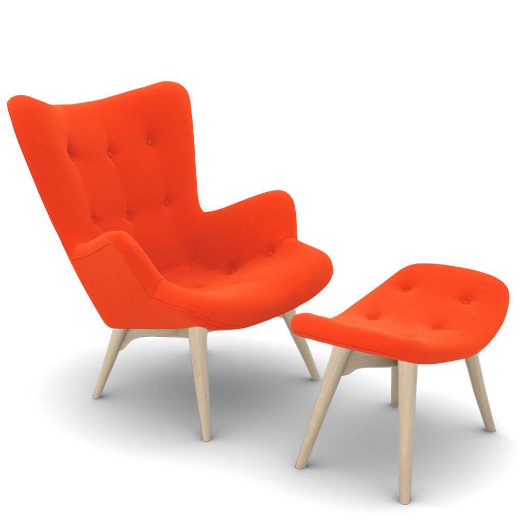 Grant Featherston Contour Lounge Chair & Ottoman Cashmere-Spanish Orange / Natural Ash
