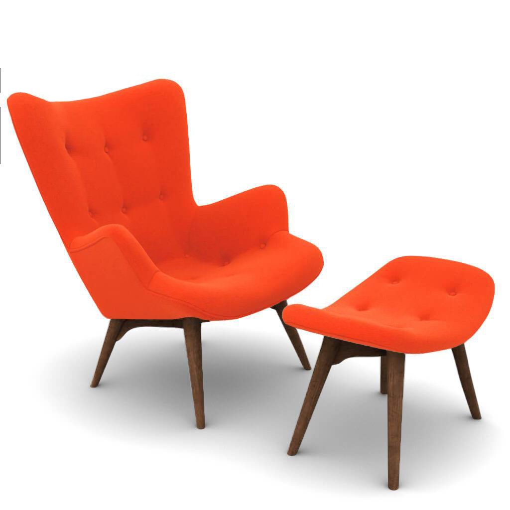 Grant Featherston Contour Lounge Chair & Ottoman Cashmere-Spanish Orange / Walnut