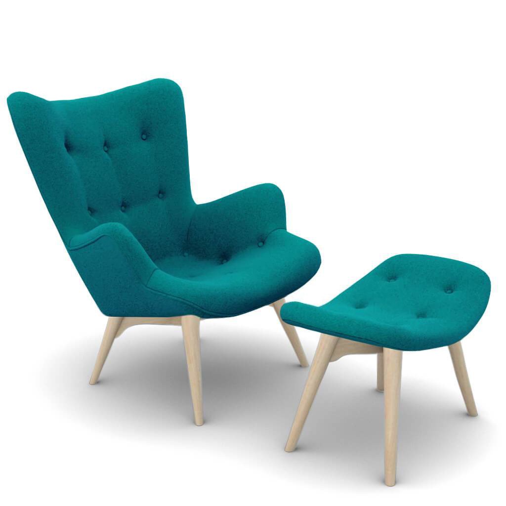 Grant Featherston Contour Lounge Chair & Ottoman Cashmere-Pine Green / Natural Ash