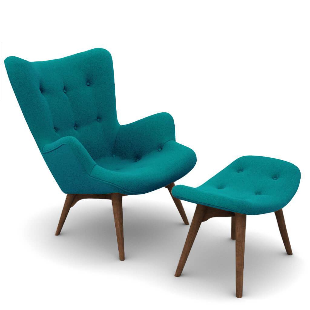 Grant Featherston Contour Lounge Chair & Ottoman Cashmere-Pine Green / Walnut