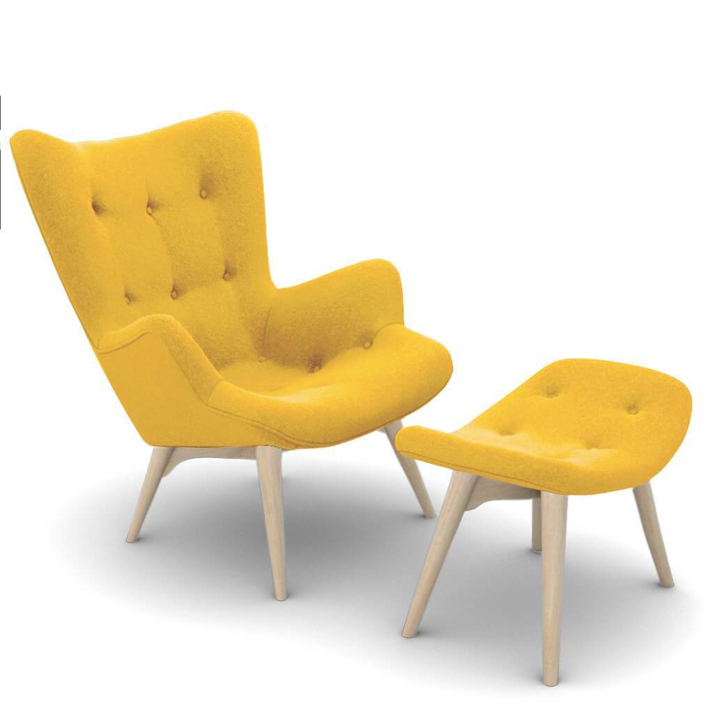 Grant Featherston Contour Lounge Chair & Ottoman Cashmere-Dijon Yellow / Natural Ash