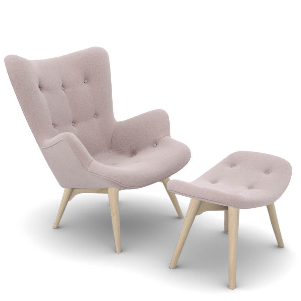 Grant Featherston Contour Lounge Chair & Ottoman Cashmere-Cape Sands / Natural Ash