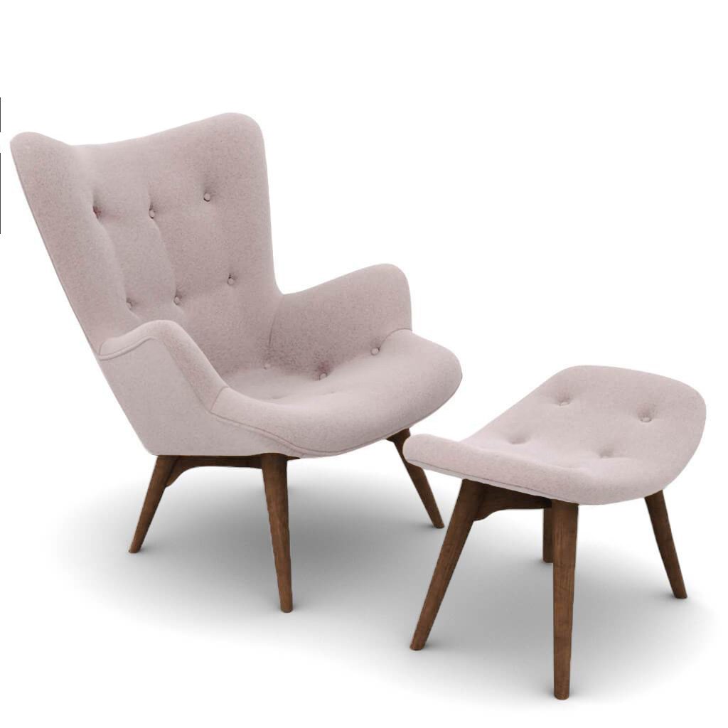 Grant Featherston Contour Lounge Chair & Ottoman Cashmere-Cape Sands / Walnut