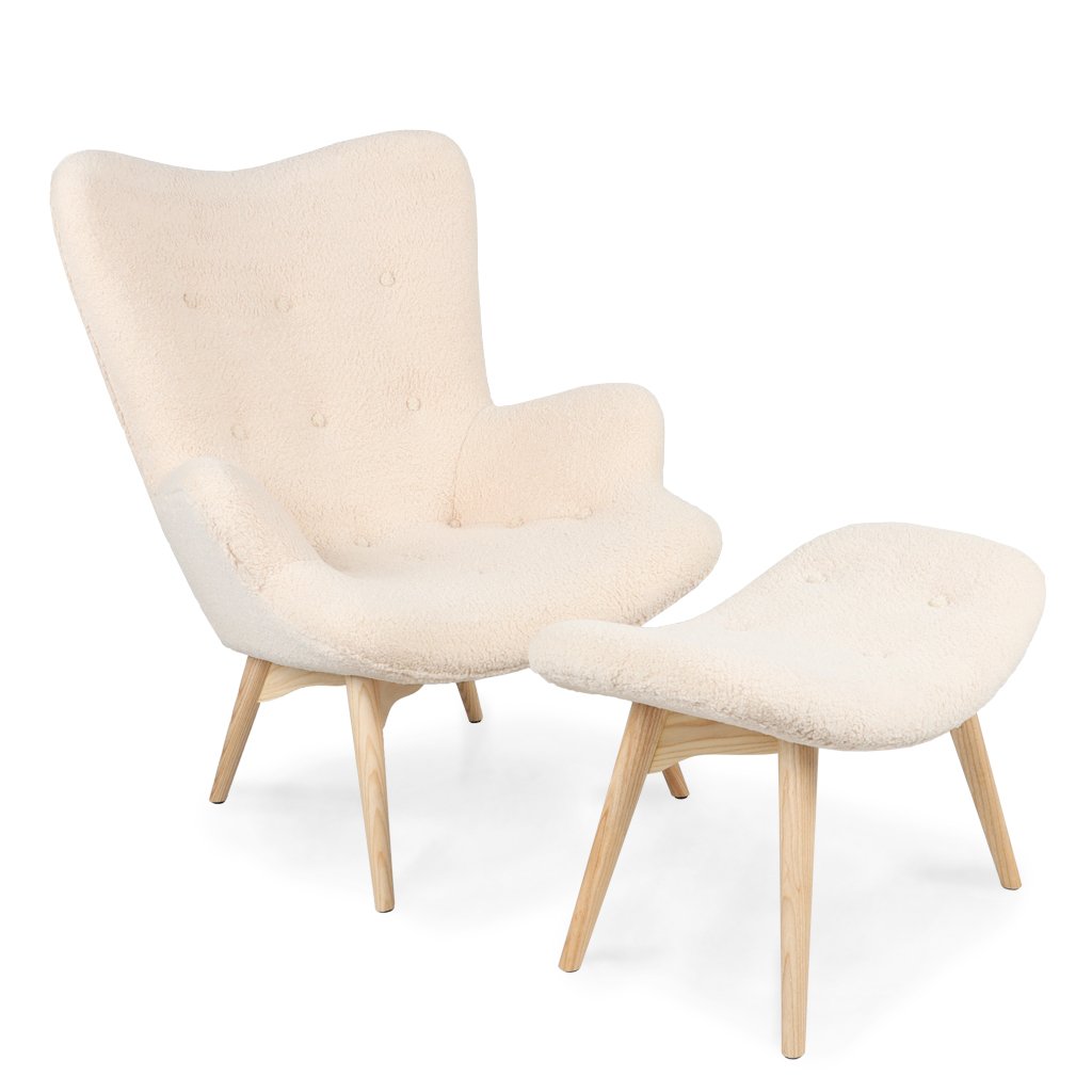 Grant Featherston Contour Lounge Chair & Ottoman Sheepskin-Short Hair / Natural Ash