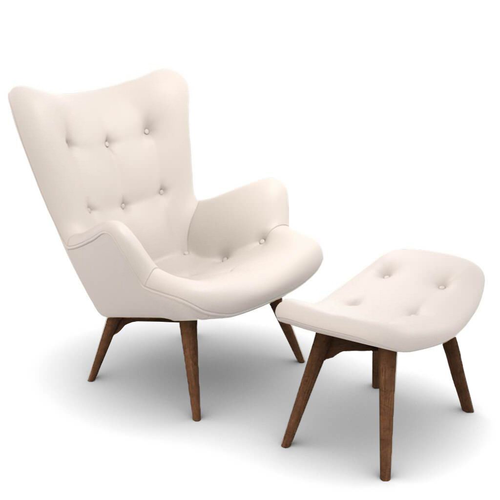 Grant Featherston Contour Lounge Chair & Ottoman Aniline Leather-White / Walnut