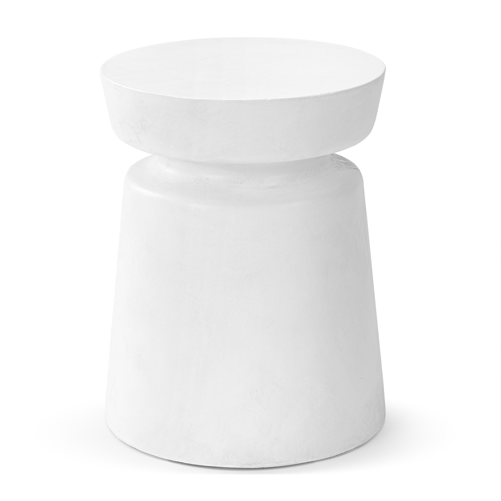 Emi Modern Round Bone White Concrete Side Table Stool / Bone White