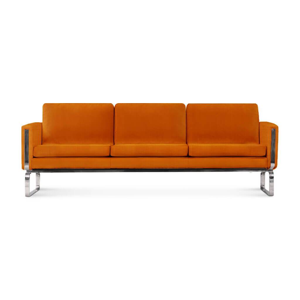 Hans Wegner CH103 Sofa Velvet-Tangerine Orange