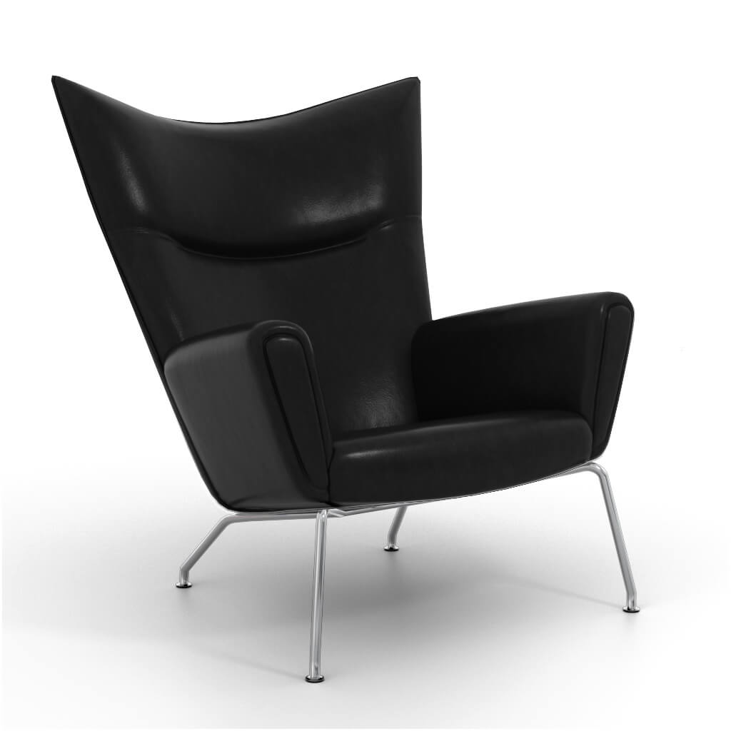 Eternity Modern Hans Wegner Wing Chair Aniline Leather-Black
