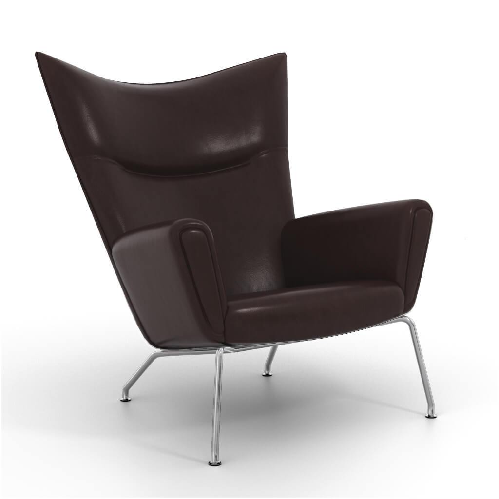 Hans Wegner Wing Chair Aniline Leather-Dark Brown