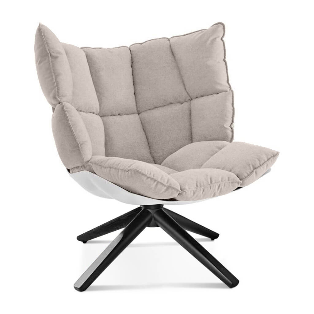 Husk Chair Low Back - Wood Base Cashmere-Wheat Grey / Glossy White / Black Stain