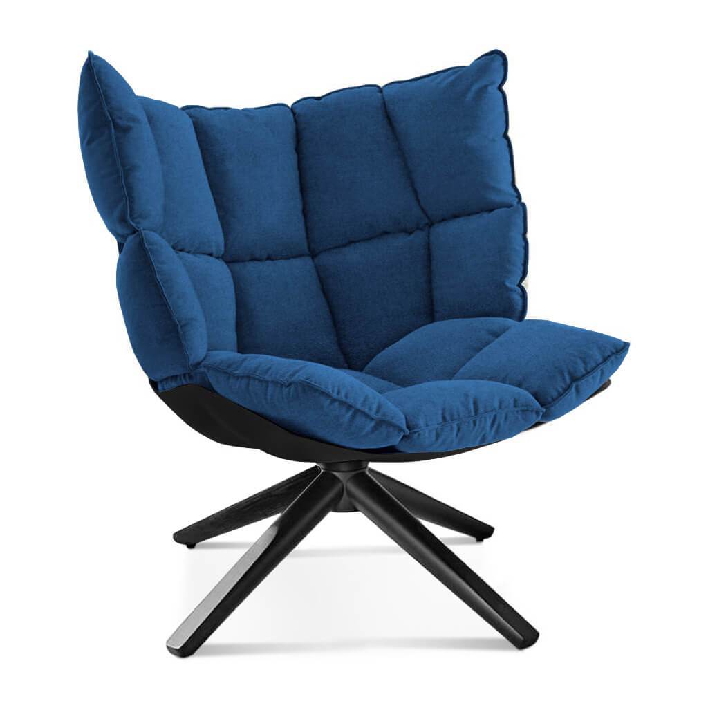 Husk Chair Low Back - Wood Base Cashmere-Cobalt Blue / Glossy Black / Black Stain