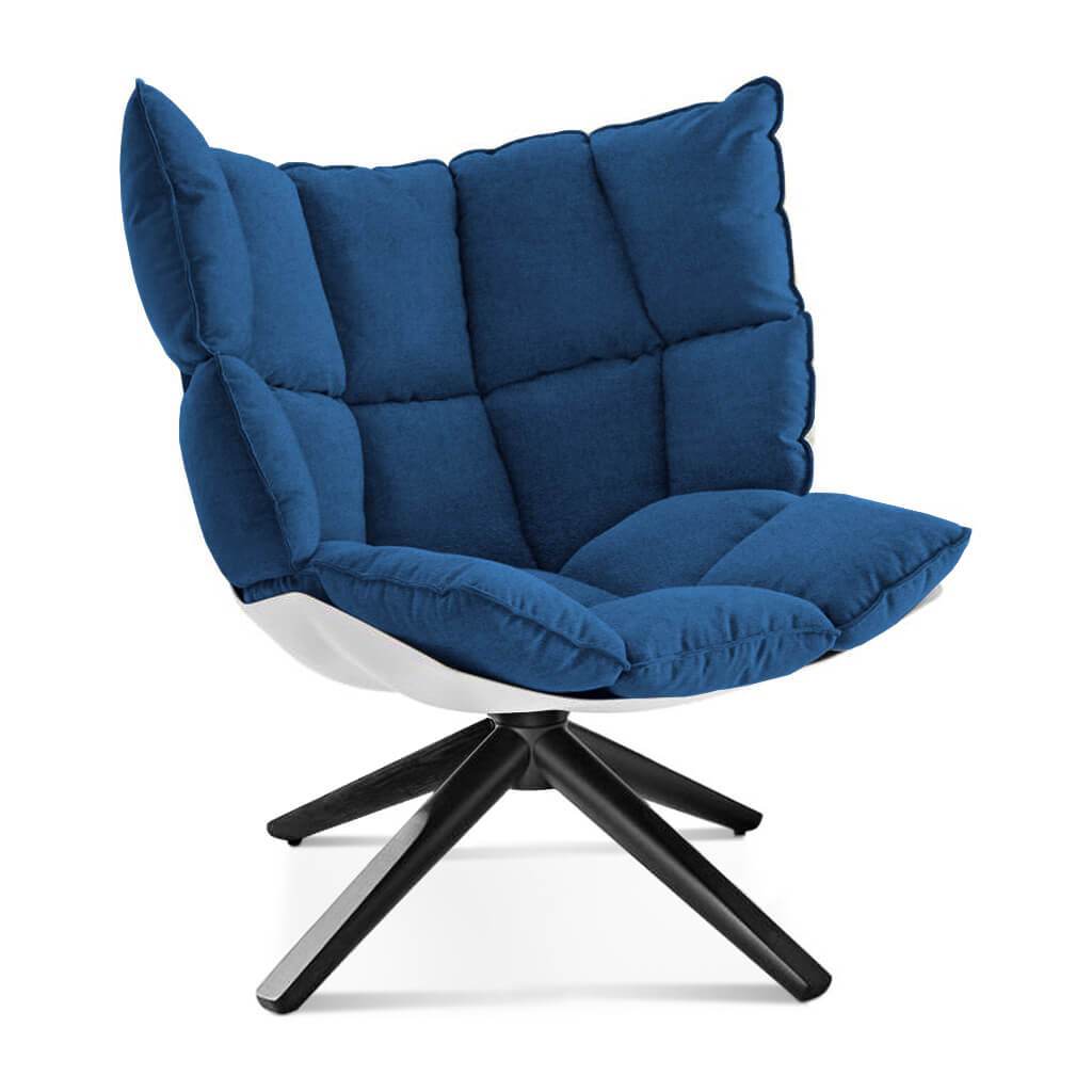 Husk Chair Low Back - Wood Base Cashmere-Cobalt Blue / Glossy White / Black Stain