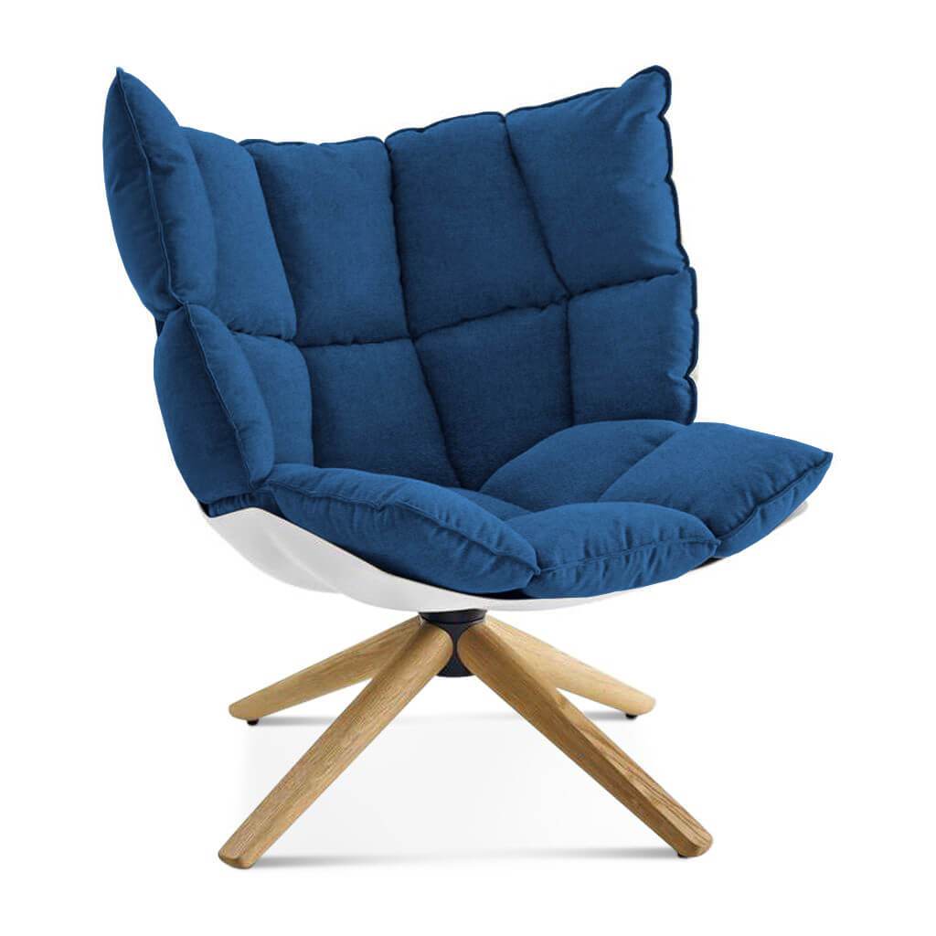 Husk Chair Low Back - Wood Base Cashmere-Cobalt Blue / Glossy White / Natural Ash