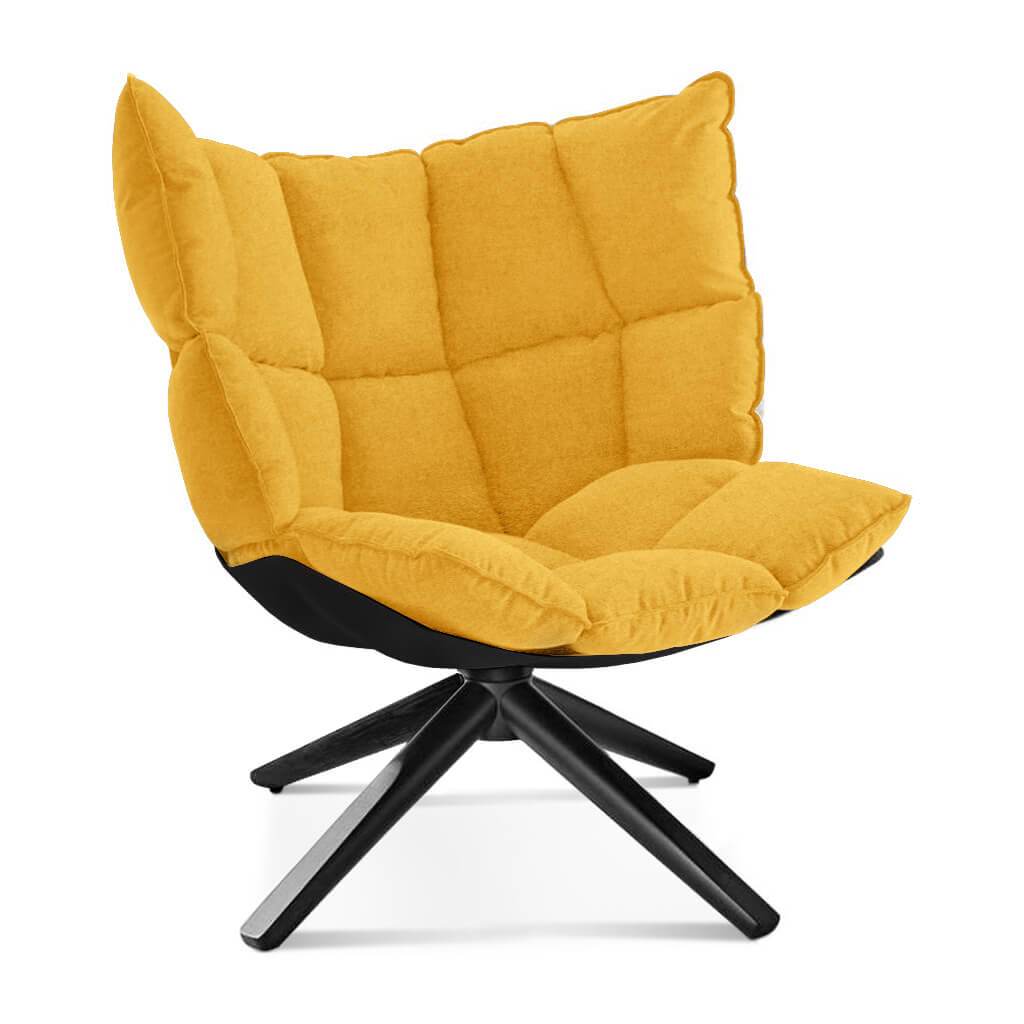 Husk Chair Low Back - Wood Base Cashmere-Dijon Yellow / Glossy Black / Black Stain