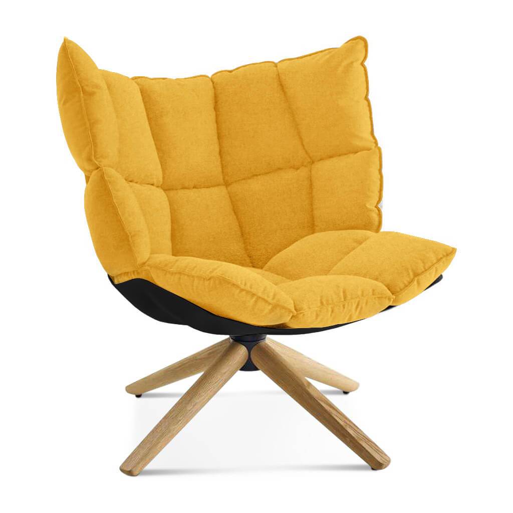 Husk Chair Low Back - Wood Base Cashmere-Dijon Yellow / Glossy Black / Natural Ash