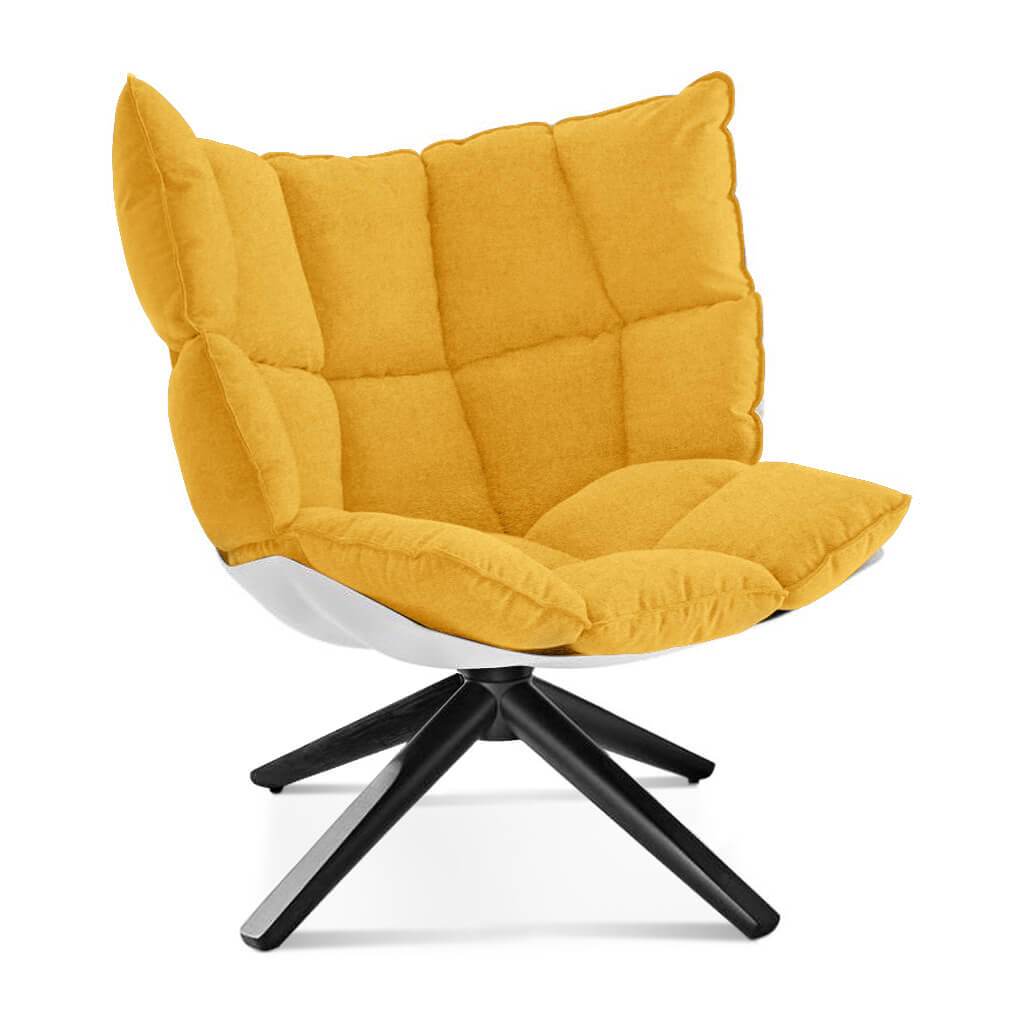 Husk Chair Low Back - Wood Base Cashmere-Dijon Yellow / Glossy White / Black Stain