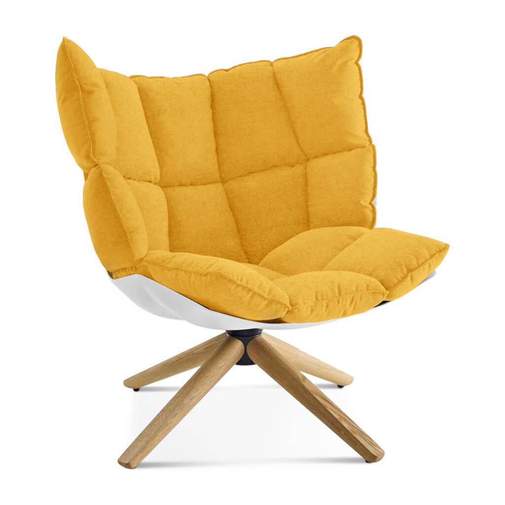 Husk Chair Low Back - Wood Base Cashmere-Dijon Yellow / Glossy White / Natural Ash