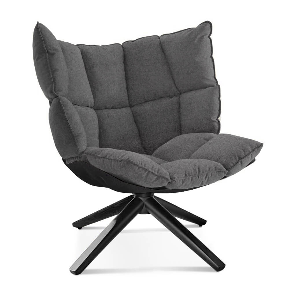 Husk Chair Low Back - Wood Base Cashmere-Granite Dark Grey / Glossy Black / Black Stain