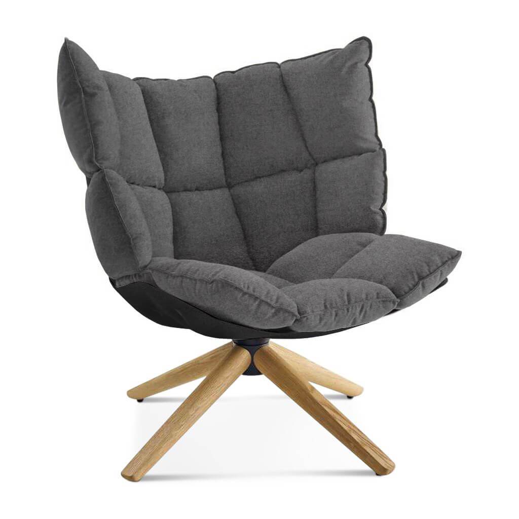 Husk Chair Low Back - Wood Base Cashmere-Granite Dark Grey / Glossy Black / Natural Ash