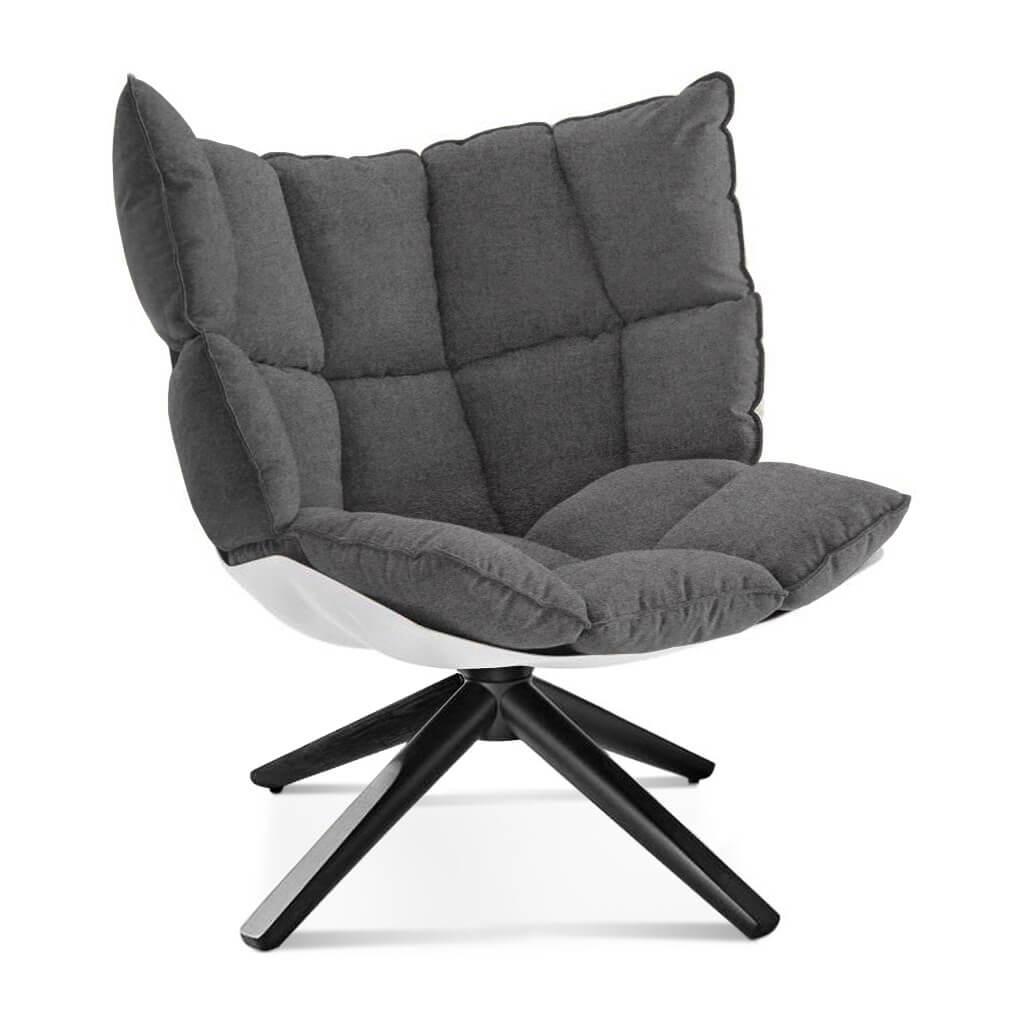 Husk Chair Low Back - Wood Base Cashmere-Granite Dark Grey / Glossy White / Black Stain