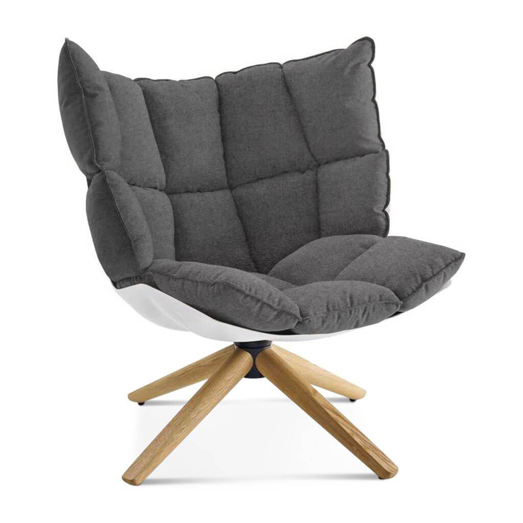 Husk Chair Low Back - Wood Base Cashmere-Granite Dark Grey / Glossy White / Natural Ash