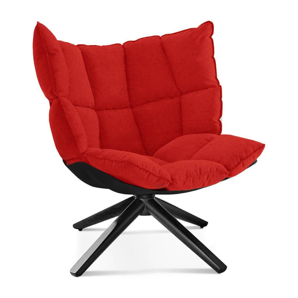 Husk Chair Low Back - Wood Base Cashmere-Imperial Red / Glossy Black / Black Stain
