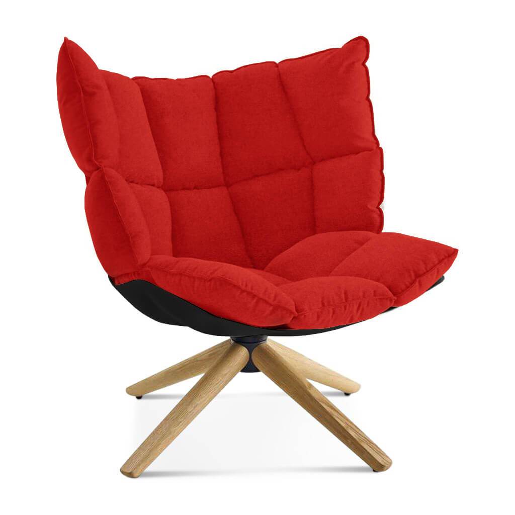 Husk Chair Low Back - Wood Base Cashmere-Imperial Red / Glossy Black / Natural Ash