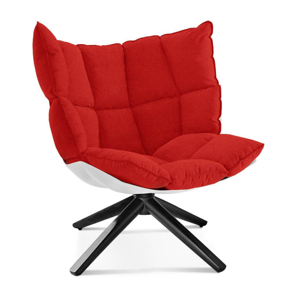 Husk Chair Low Back - Wood Base Cashmere-Imperial Red / Glossy White / Black Stain