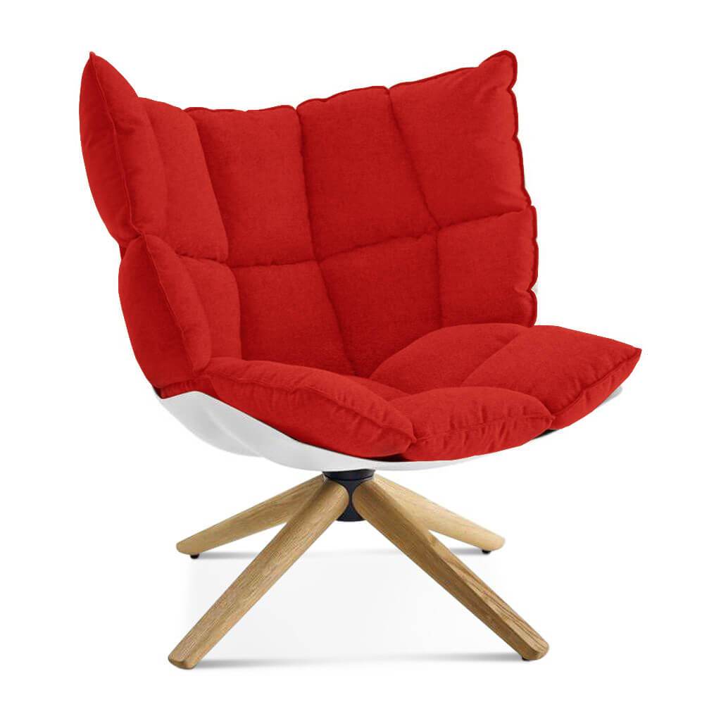 Husk Chair Low Back - Wood Base Cashmere-Imperial Red / Glossy White / Natural Ash