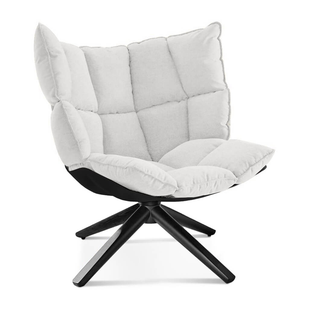 Husk Chair Low Back - Wood Base Cashmere-Snow White / Glossy Black / Black Stain