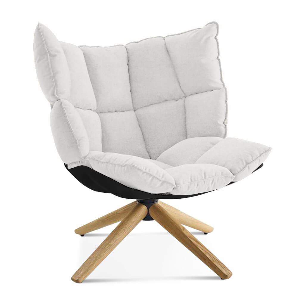 Husk Chair Low Back - Wood Base Cashmere-Snow White / Glossy Black / Natural Ash