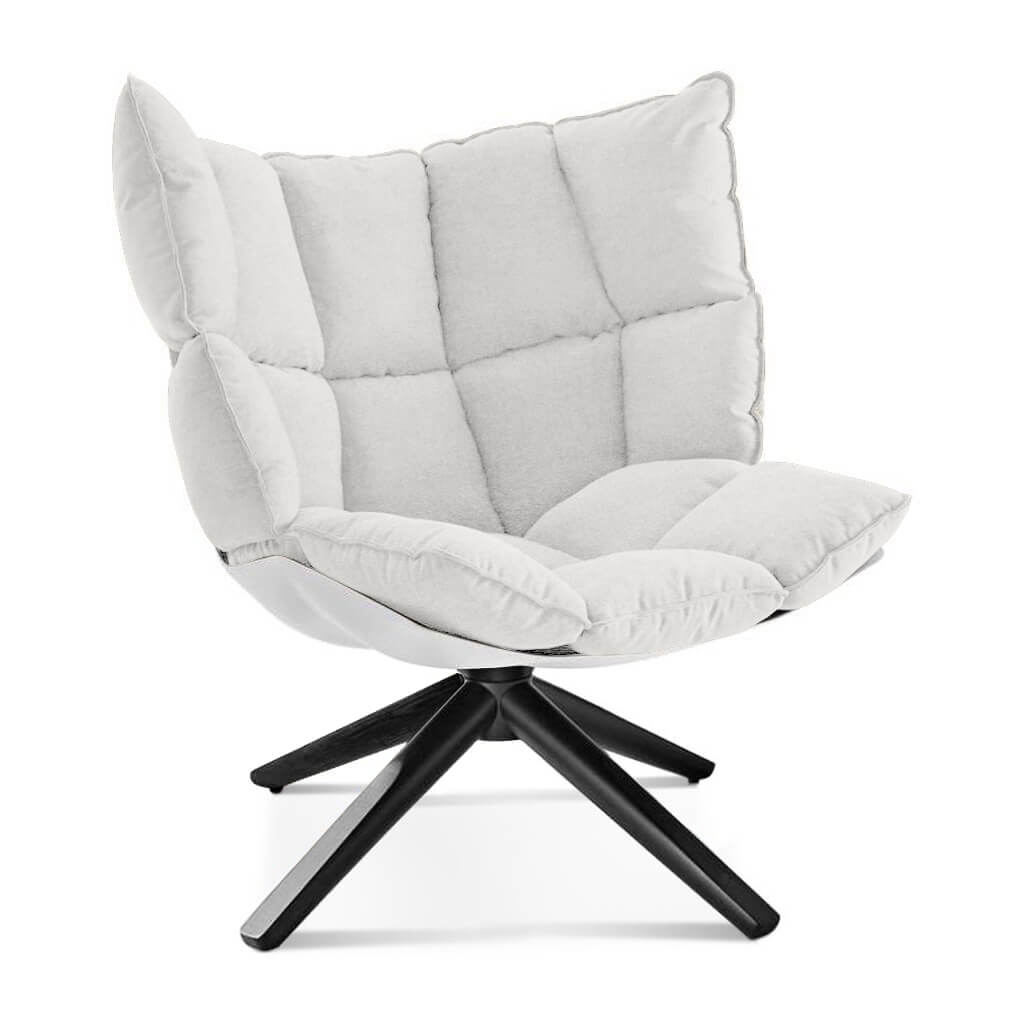Husk Chair Low Back - Wood Base Cashmere-Snow White / Glossy White / Black Stain