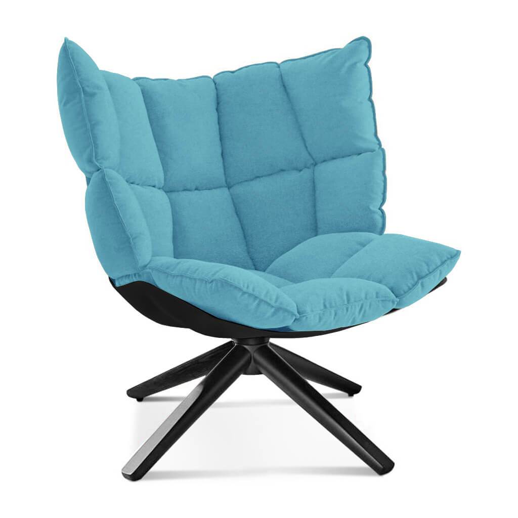 Husk Chair Low Back - Wood Base Cashmere-Tiffany Blue / Glossy Black / Black Stain