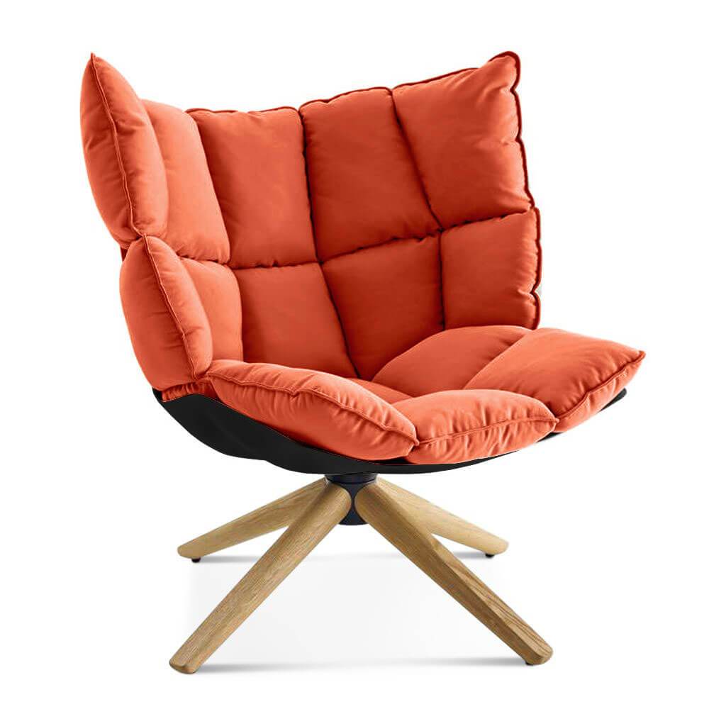 Husk Chair Low Back - Wood Base Sunbrella-Canvas Brick - 5409-0000 / Glossy Black / Natural Ash