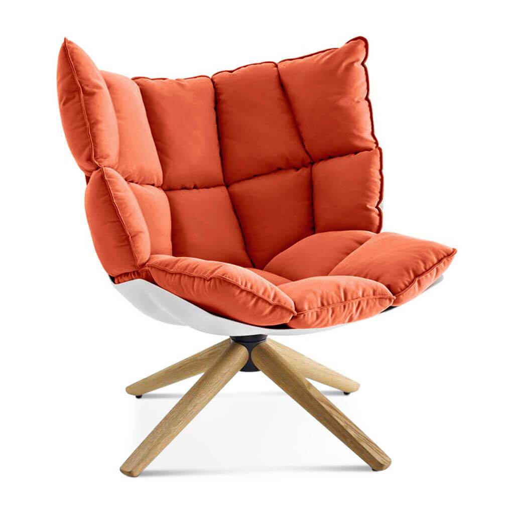 Husk Chair Low Back - Wood Base Sunbrella-Canvas Brick - 5409-0000 / Glossy White / Natural Ash
