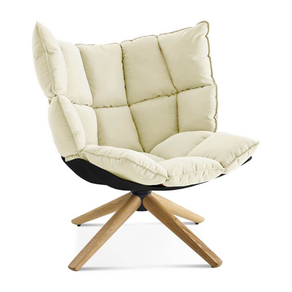 Husk Chair Low Back - Wood Base Sunbrella-Canvas Canvas - 5453-0000 / Glossy Black / Natural Ash