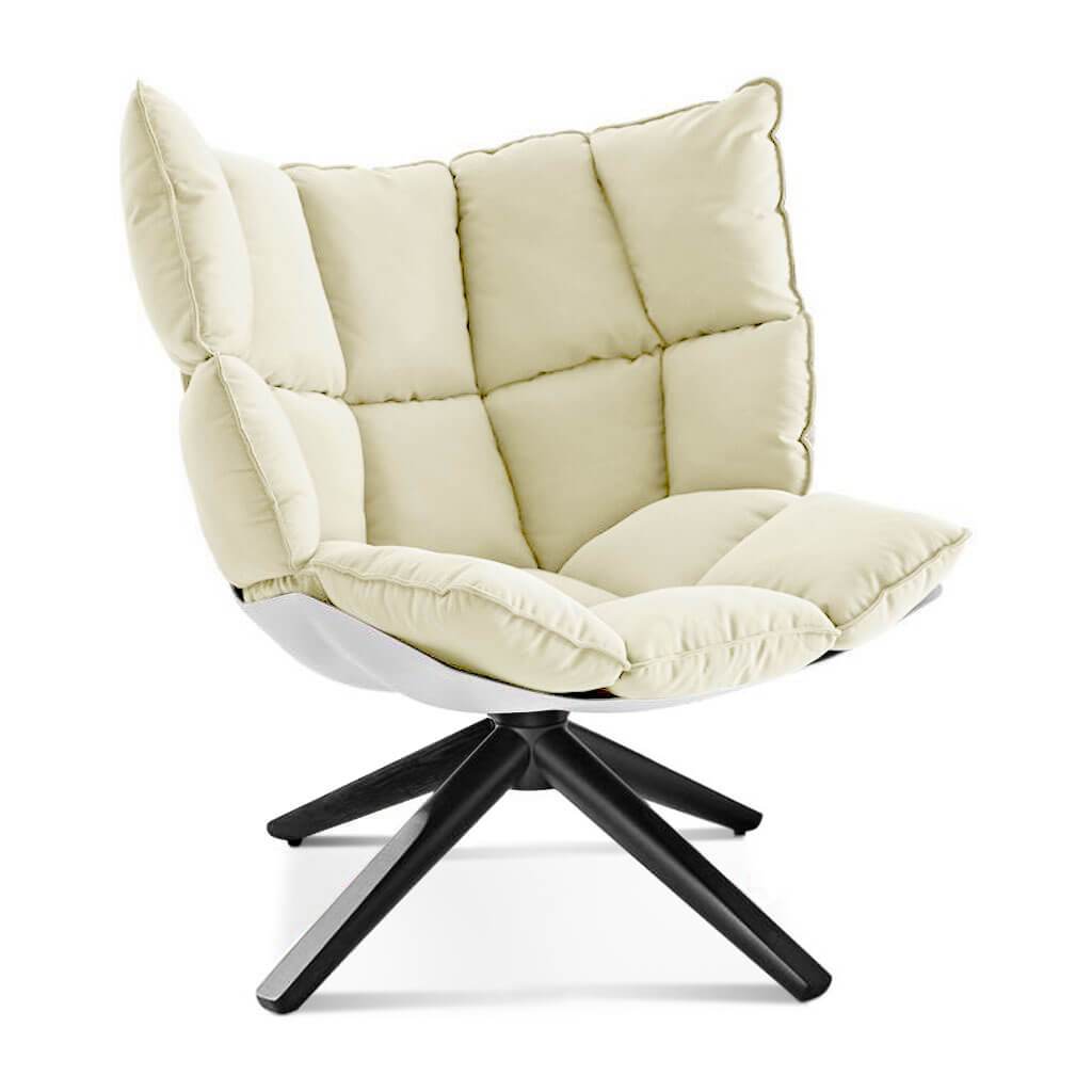 Husk Chair Low Back - Wood Base Sunbrella-Canvas Canvas - 5453-0000 / Glossy White / Black Stain