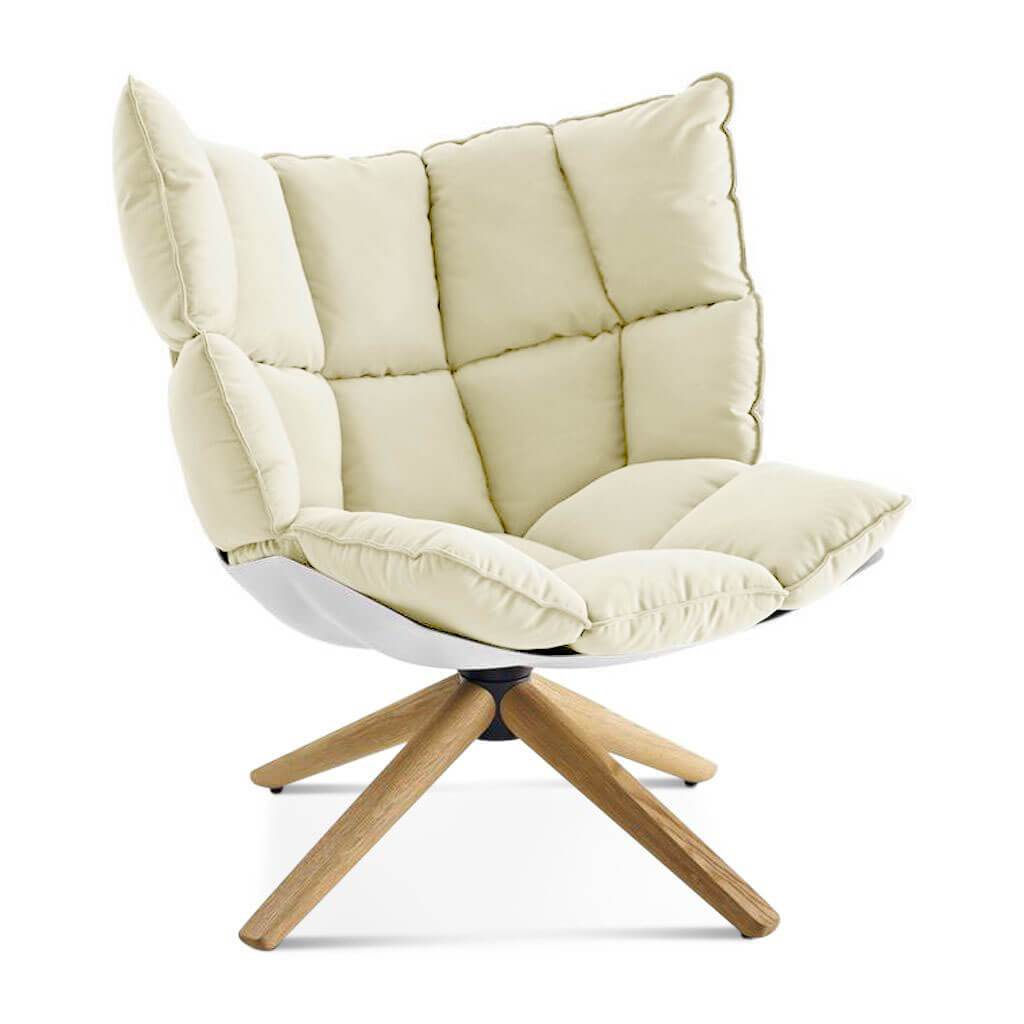 Husk Chair Low Back - Wood Base Sunbrella-Canvas Canvas - 5453-0000 / Glossy White / Natural Ash