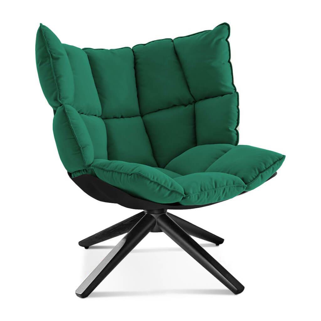 Husk Chair Low Back - Wood Base Sunbrella-Canvas Forest Green - 5446-0000 / Glossy Black / Black Stain
