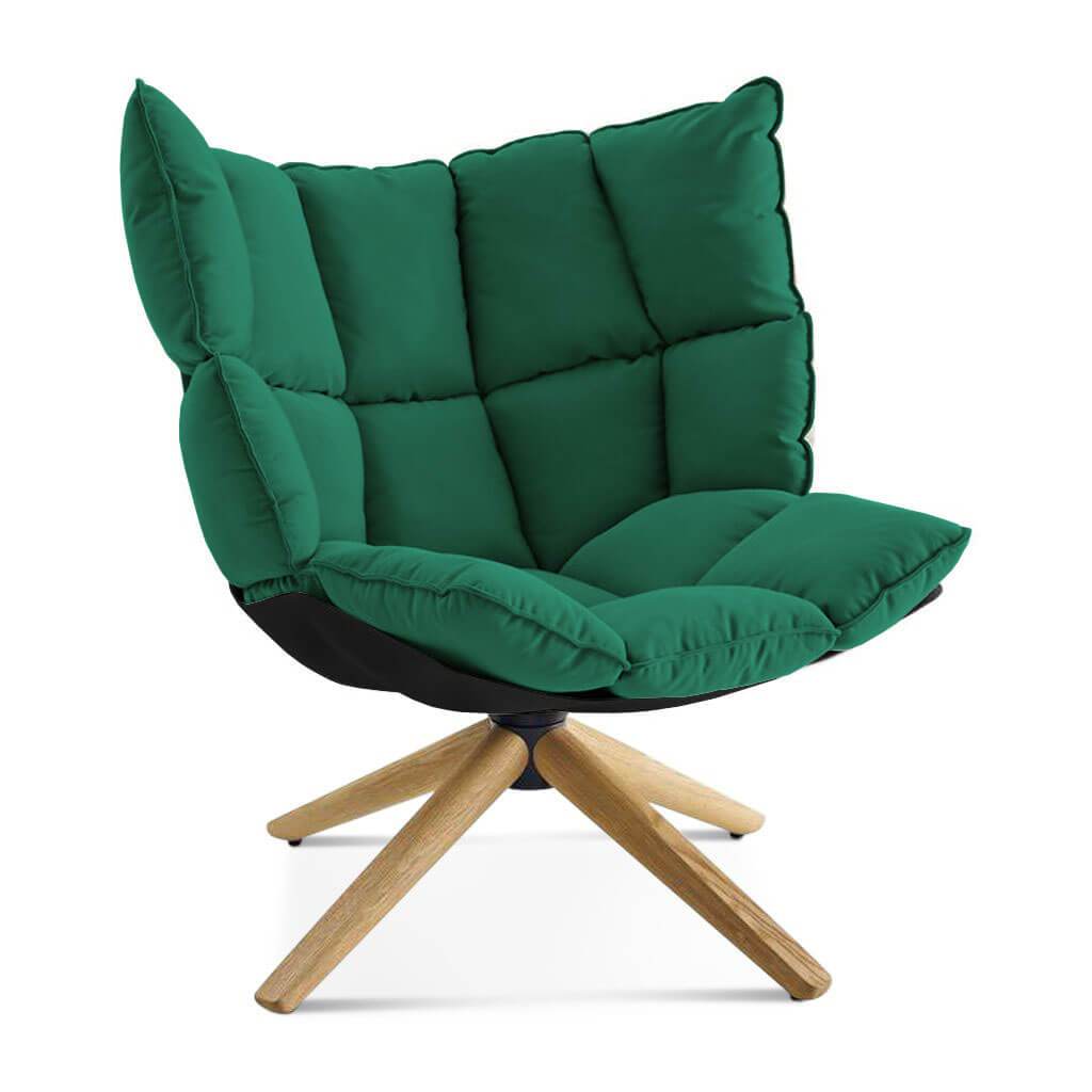 Husk Chair Low Back - Wood Base Sunbrella-Canvas Forest Green - 5446-0000 / Glossy Black / Natural Ash