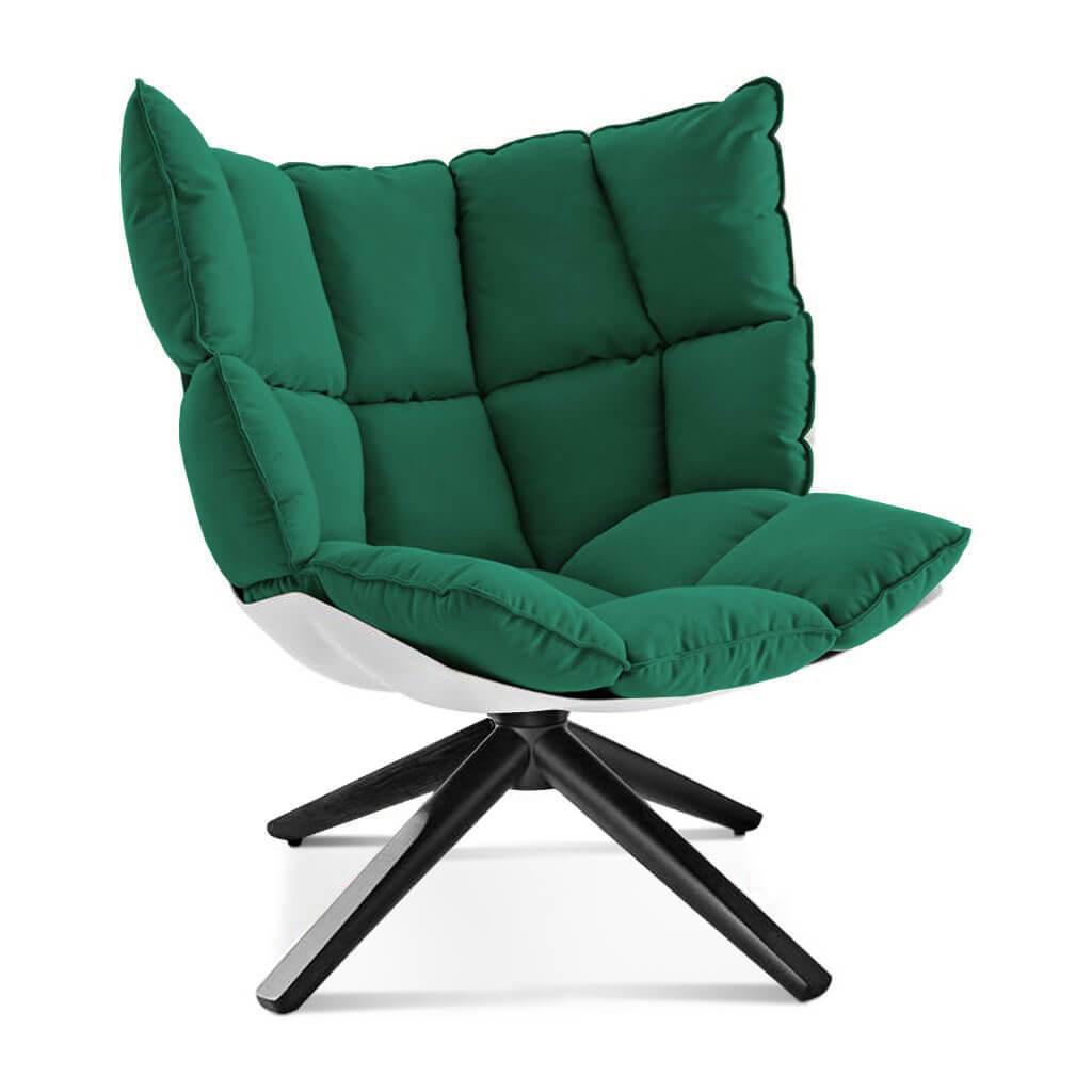 Husk Chair Low Back - Wood Base Sunbrella-Canvas Forest Green - 5446-0000 / Glossy White / Black Stain