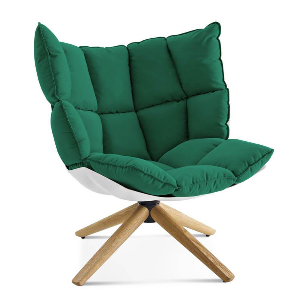 Husk Chair Low Back - Wood Base Sunbrella-Canvas Forest Green - 5446-0000 / Glossy White / Natural Ash