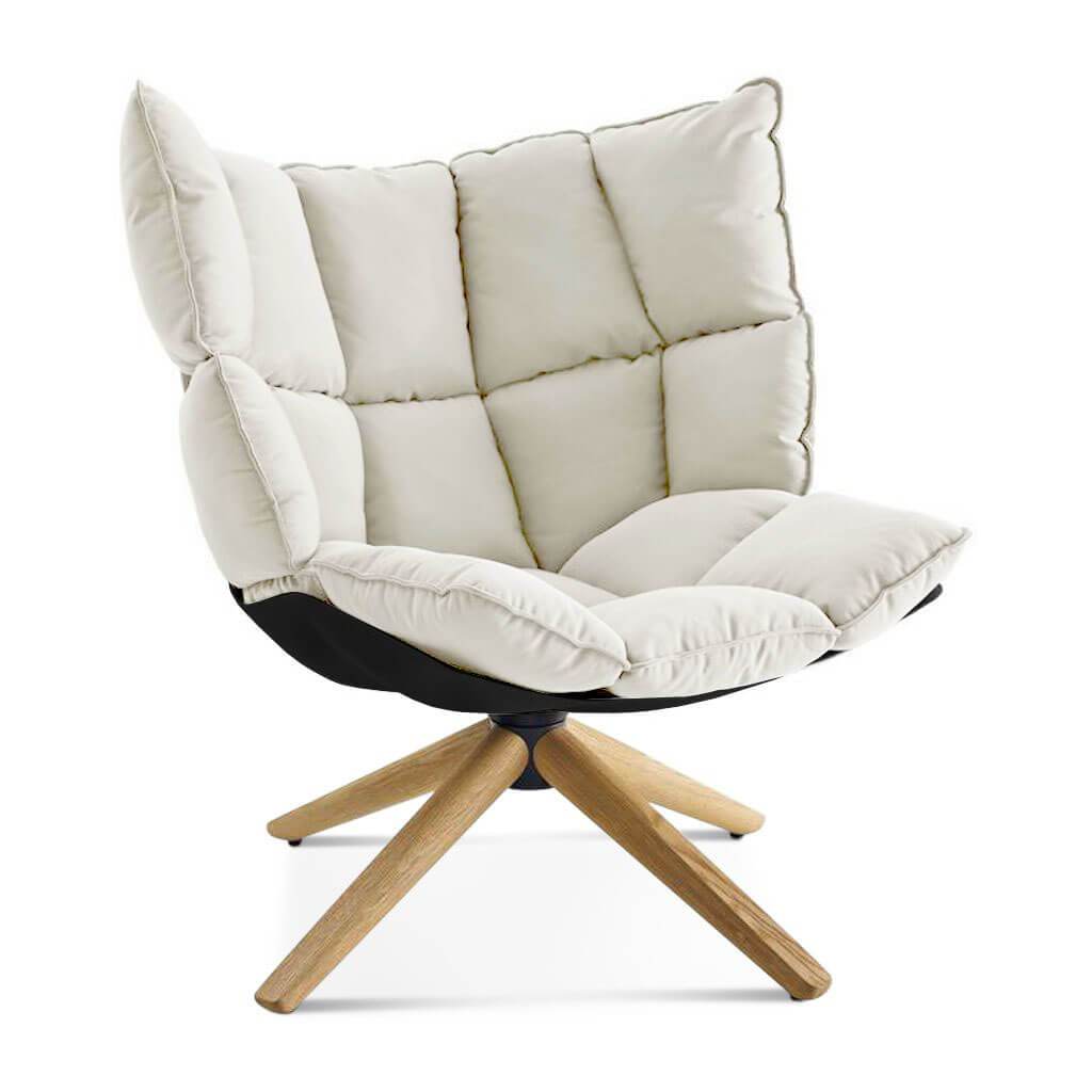 Husk Chair Low Back - Wood Base Sunbrella-Canvas Natural - 5404-0000 / Glossy Black / Natural Ash