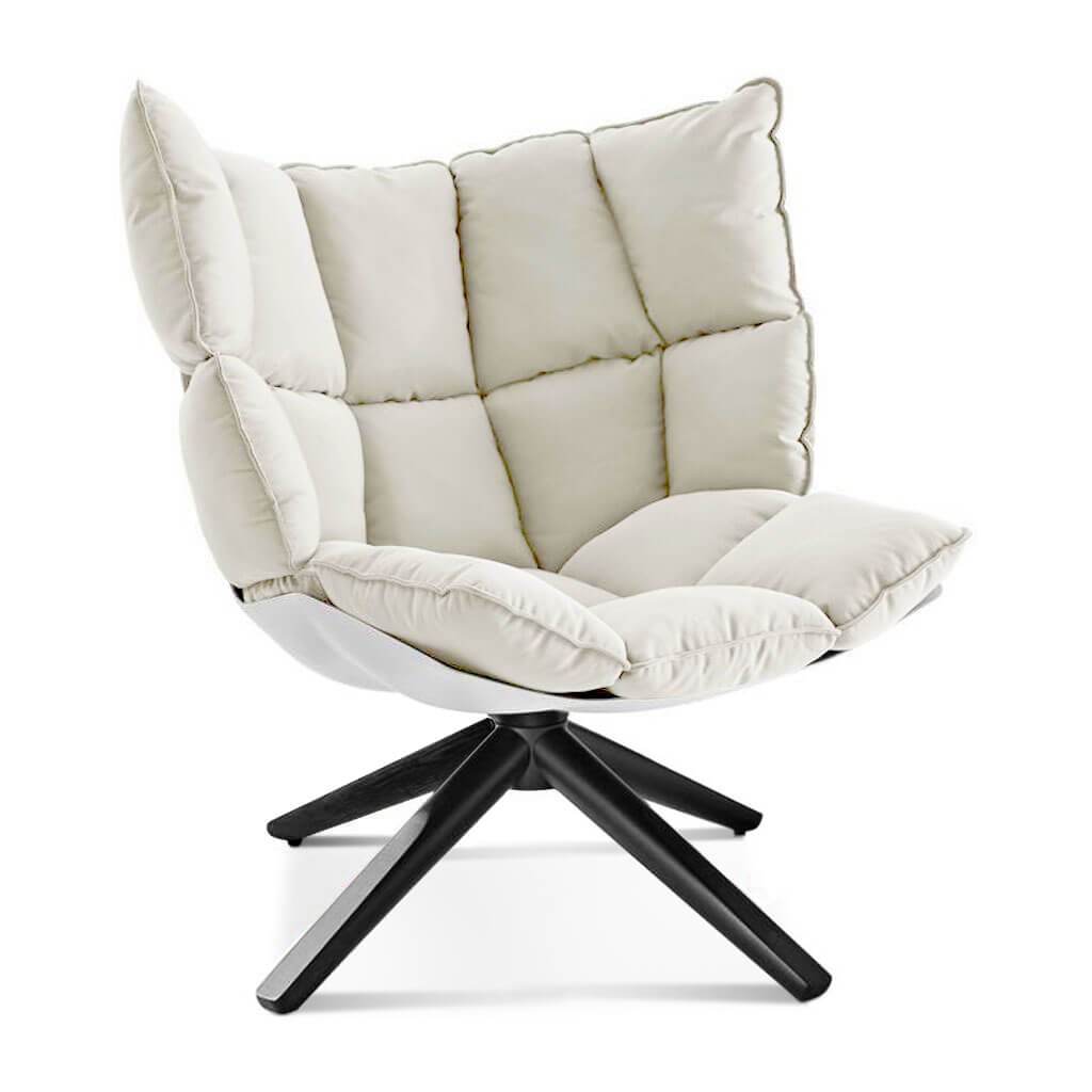 Husk Chair Low Back - Wood Base Sunbrella-Canvas Natural - 5404-0000 / Glossy White / Black Stain
