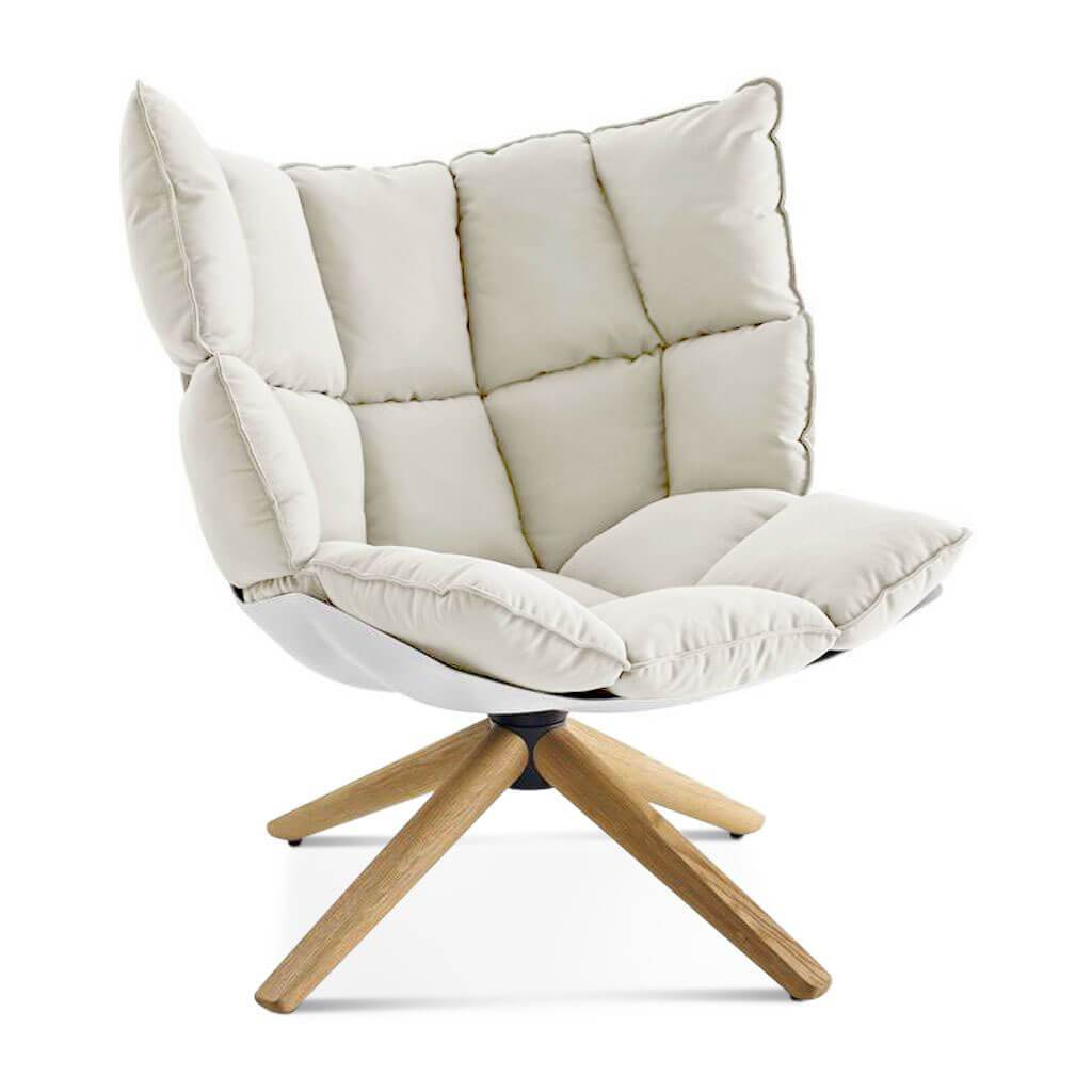 Husk Chair Low Back - Wood Base Sunbrella-Canvas Natural - 5404-0000 / Glossy White / Natural Ash